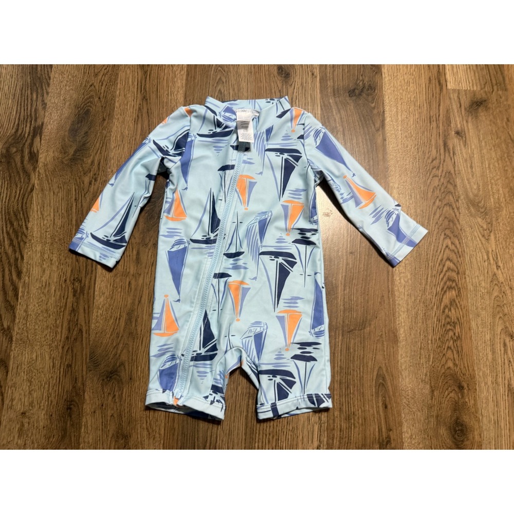 Carter's Just One You Romper Baby Size 9m Blue Sailboat Rash Guard Swimsuit